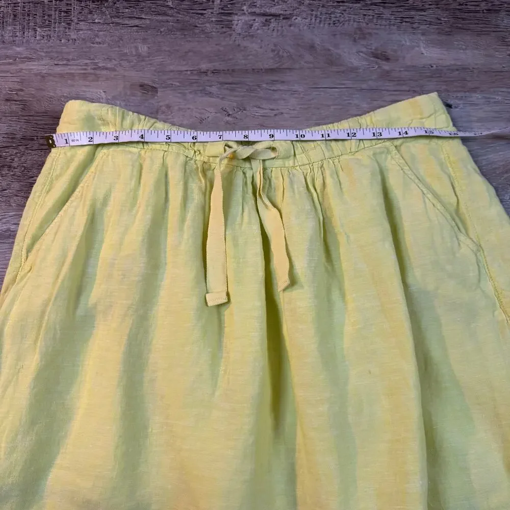 J.Crew Yellow Green Linen Blend Mini Skirt Elastic Waist Casual Summer 8